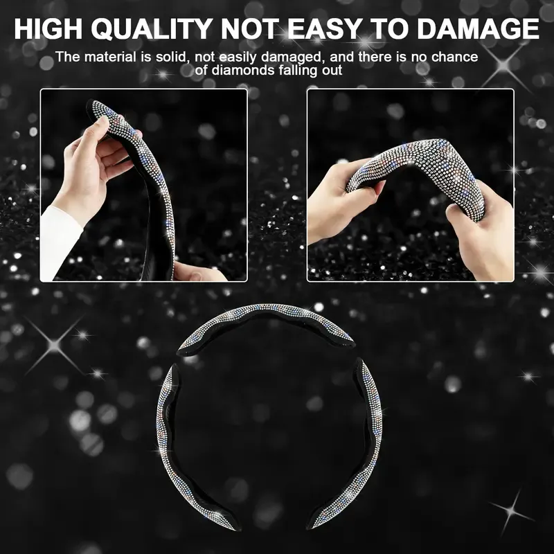 Sparkling Universal Steering Wheel Cover—a dazzling car accessory inlaid with crystal rhinestones, suitable for sedans, trucks, and SUVs.