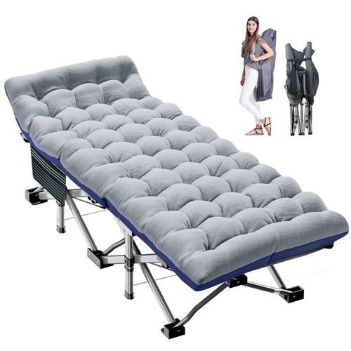 75-inch Adult Portable Camping Bed, Guest Bed with Mattress, Heavy Duty Outdoor Folding Bed with Carrying Bag, Travel Home Office Nap Bed