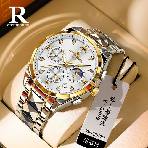 Waterproof gold quartz watch business large dial three-eye watch multi-function watch men's sports watch