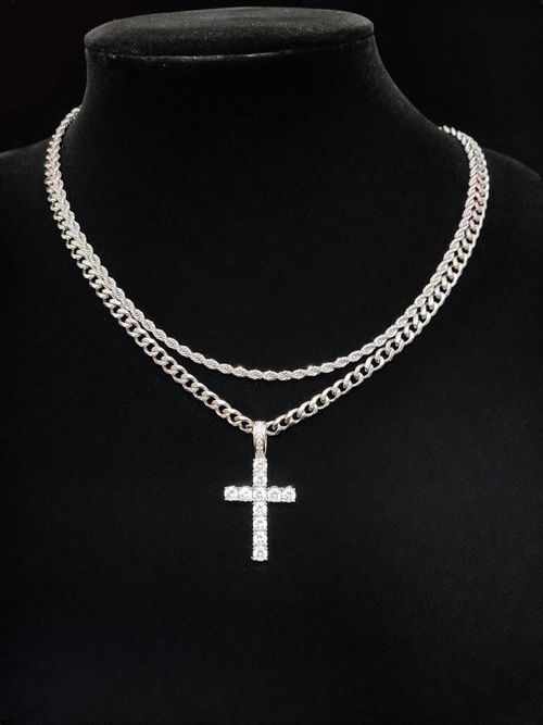 2025 Hip Hop Twist Chain Necklace & Rhinestone Cross Pendant Necklace, Birthday Gift for Bestie, Matching Stainless Steel Necklaces, Back To School Accessories, Couples Gifts, Cuban Link Chain, Rhinestone Decorated Jewelry, Modern Fashion Accessories