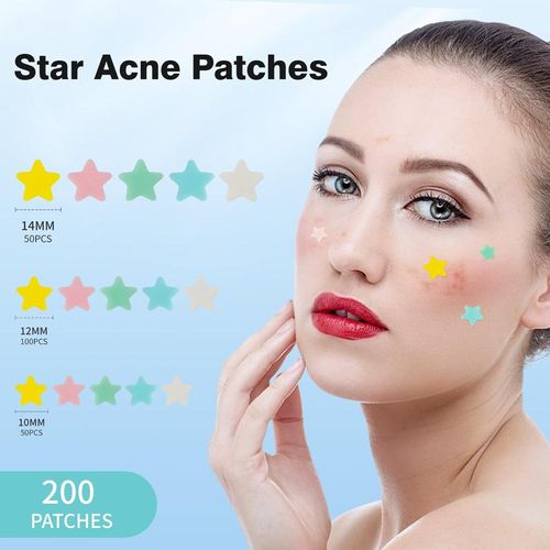 Pimple Patches for Face, Hydrocolloid Acne Patches, Cute Star Zit Covers, Colorful Spot Stickers with Tea Tree, Salicylic Acid & Cica Oil| 3 Sizes (10mm, 12mm & 14mm) |200 Count Skincare Skin Repair