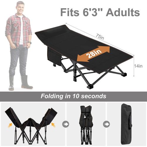 75-inch Adult Portable Camping Bed, Guest Bed with Mattress, Heavy Duty Outdoor Folding Bed with Carrying Bag, Travel Home Office Nap Bed