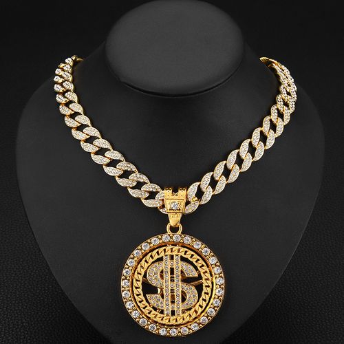 European and American hip-hop men's trendy brand rotatable US dollar coin pattern zinc alloy necklace personalized US dollar style pendant