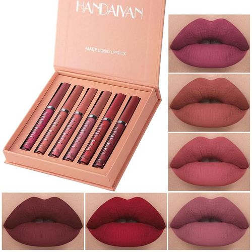 6Pcs Matte Liquid Lipstick Set - Long Lasting & High Pigmented | Nude Lip Stain Makeup Kit - Waterproof, Non-Stick Cup Transfer | Perfect Makeup Gift for Women