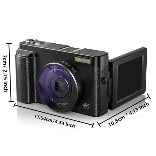 GLOBAL PICK 4K Digital Camera, 48MP Vlogging Photo Camera, Compact Electronics 16X Zoom Camera with Flip Screen, 32G SD Card, Portable Camera Single Battery, Black
