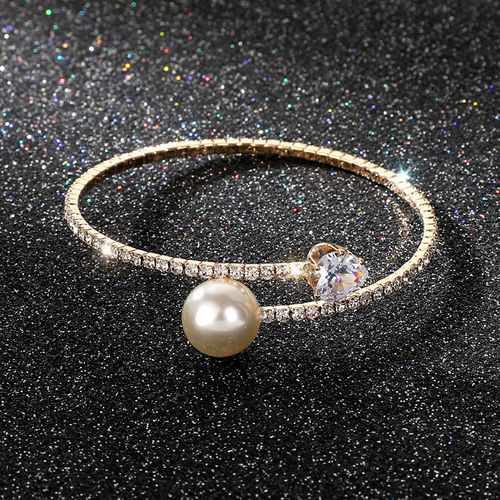 New Pearl Heart Full Diamond Necklace Beauty Rhinestone Bracelet Earrings Necklace Three-piece Set