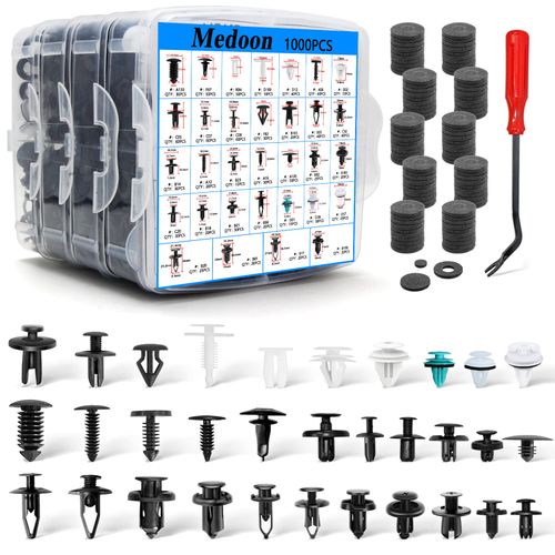 975Pcs Car Push Retainer Clips,Auto Fasteners Assortment 33 Most Popular Sizes Bumper Fender Rivets with Cable Ties Remover for Ford GM Toyota Honda Chrysler BMW Benz Audi Nissan Mazda Subaru