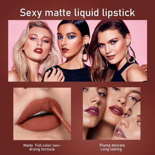 6Pcs Matte Liquid Lipstick Set - Long Lasting & High Pigmented | Nude Lip Stain Makeup Kit - Waterproof, Non-Stick Cup Transfer | Perfect Makeup Gift for Women