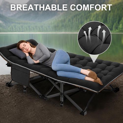 75-inch Adult Portable Camping Bed, Guest Bed with Mattress, Heavy Duty Outdoor Folding Bed with Carrying Bag, Travel Home Office Nap Bed