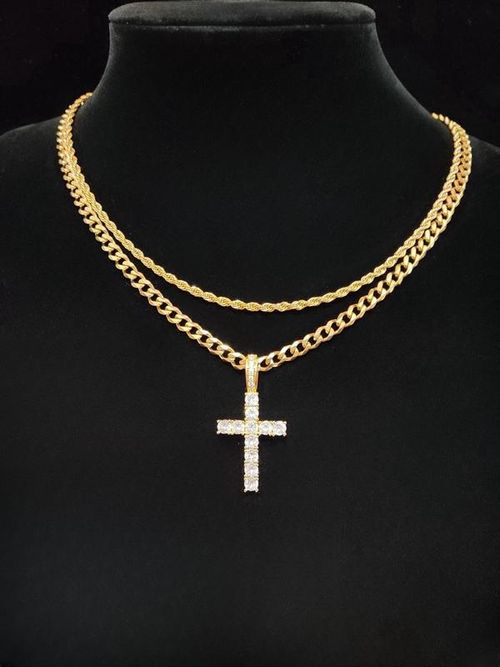2025 Hip Hop Twist Chain Necklace & Rhinestone Cross Pendant Necklace, Birthday Gift for Bestie, Matching Stainless Steel Necklaces, Back To School Accessories, Couples Gifts, Cuban Link Chain, Rhinestone Decorated Jewelry, Modern Fashion Accessories