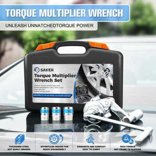 Heavy-duty, labor-saving torque multiplier wrench set—an ideal tool for removing automotive wheel nuts.