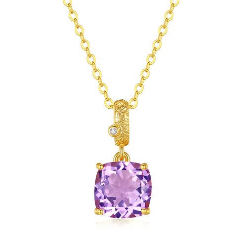S925 sterling silver necklace female ice cut natural crystal stone advanced colored gemstone series princess cube pendant