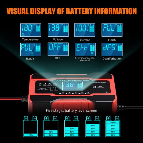 10-Amp 12V and 24V Fully Automatic Smart Car Battery Charger, Battery Maintainer, Trickle Charger, and Battery Desulfurizer with Temperature Compensation