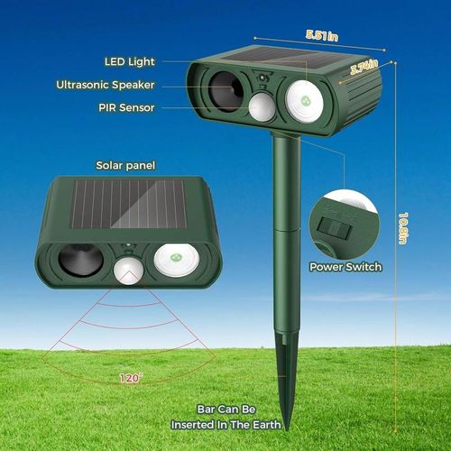 Solar Ultrasonic Animal Repeller , Motion Detection 2025 Upgraded Waterproof for Deer,Cats,Raccoons , Multi-Pest Flash Lights for Yard, Farm, Garden & Teacher Party