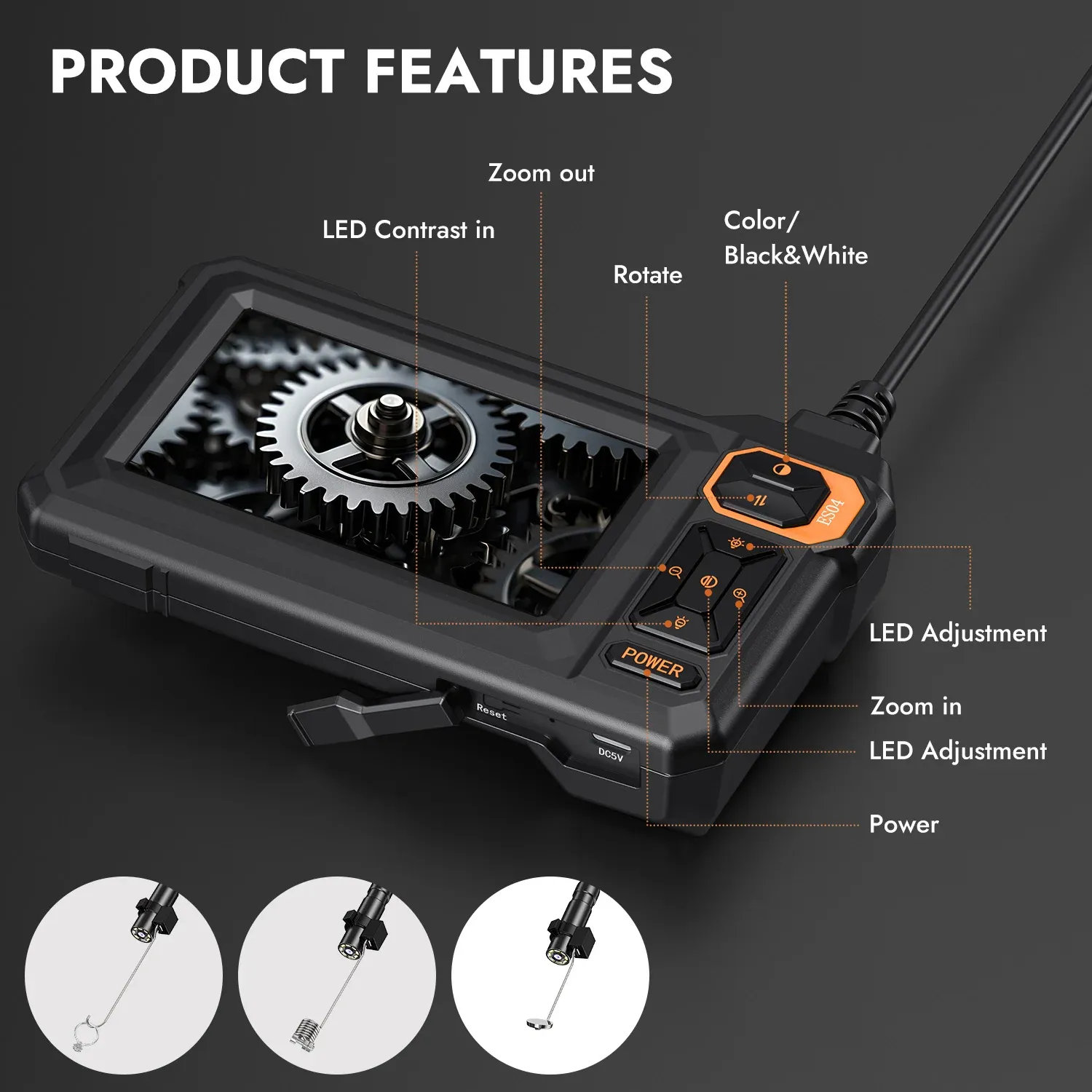 Endoscope Camera 4.3inch IPS Screen IP67 Waterproof HD1080P 8mm Lens Pipe Sewer Inspection Camera Borescope For Car