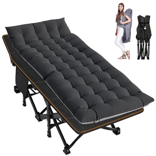 75-inch Adult Portable Camping Bed, Guest Bed with Mattress, Heavy Duty Outdoor Folding Bed with Carrying Bag, Travel Home Office Nap Bed