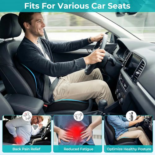 Memory Foam Seat Cushion and Lumbar Support Cushion Set for Drivers Ergonomic L.shaped car seat cushion designed to relieve tailbone pressure, non-slip design suitable for long-distance driving.black.