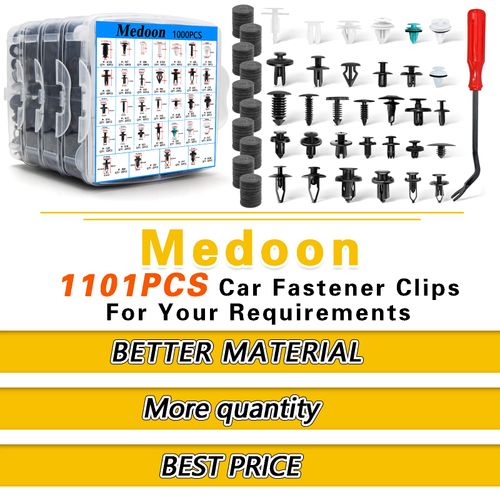 975Pcs Car Push Retainer Clips,Auto Fasteners Assortment 33 Most Popular Sizes Bumper Fender Rivets with Cable Ties Remover for Ford GM Toyota Honda Chrysler BMW Benz Audi Nissan Mazda Subaru