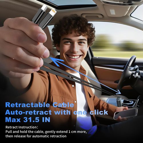 Retractable car charger, 2026 upgraded version 120W, long 4-in-1 retractable car charger, USB-C fast charging, compatible with iPhone 17, 16, 15, 14, 13, 12, 11X Pro Max Plus Mini, Samsung S26, multi-port car charger, retractable fast charging, compatible with iPad, Samsung and other devices, unisex car accessory.