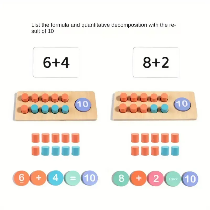 Wooden Ten-Frame Set Mathematics Teaching Aids Are Suitable For Kindergarten, Primary School, Grade 1, Home School, Addition And Subtraction Of Mathematics Games, Counter Toys Suitable For Aged 3-8
