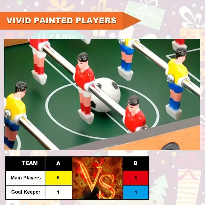 Wooden Mini Foosball Table: Portable Tabletop Soccer Game With High-Quality Plastic Figures & Rods, Easy Fold & Store Design, Perfect For Adults & 14+, Ideal Gift For Holidays, Celebrations