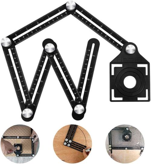 Aluminum alloy multi-function angle ruler, with punching locator, six-fold universal ruler and tile hole measuring tool