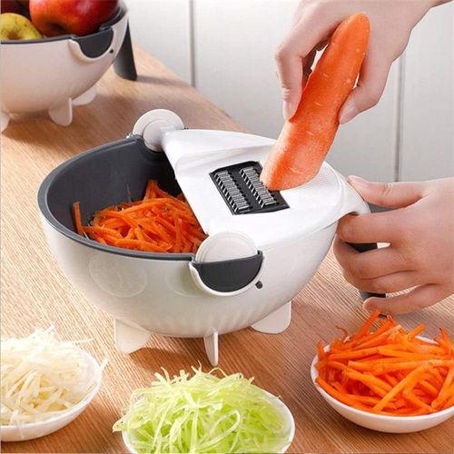 9 in 1 Vegetable and Fruit Chopper with Rotating Draining Bowl, Vegetable Chopper, Food Chopper, Potato Cheese Grater, Easy to Use Handle