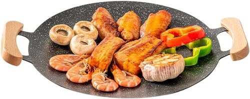 Household non-stick grill pan medical stone grill pan outdoor camping grill pan grill restaurant special round grill pan frying pan (grill pan diameter 36CM)