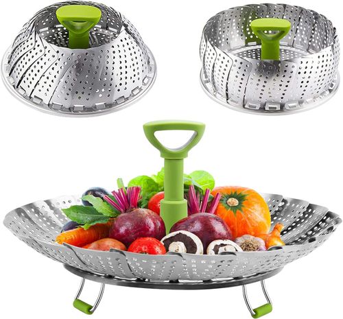 🔥💥Hot-selling stainless steel retractable foldable steamer handle steamer adjustable steaming rack retractable water filter