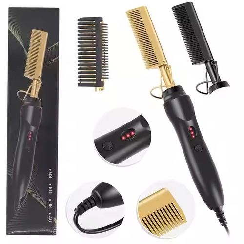 2 in 1 electric hot comb hair straightener hot pressing comb ceramic electric straight hair comb, curling iron natural black hair beard wig holiday gift