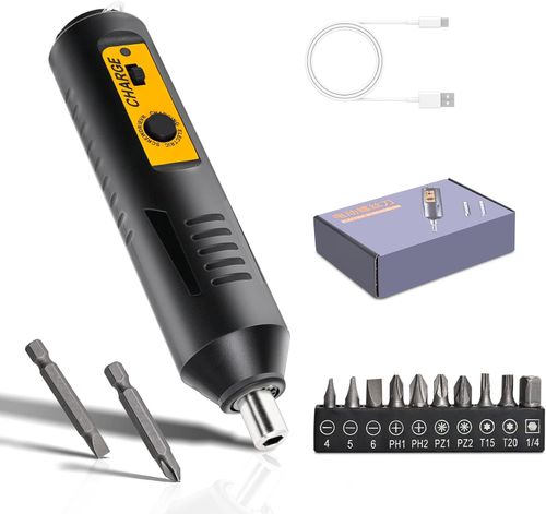 Mini forward and reverse electric screwdriver, rechargeable household large torque screwdriver, hardware tool set (2 long screwdriver bits + 10 short screwdriver bits)