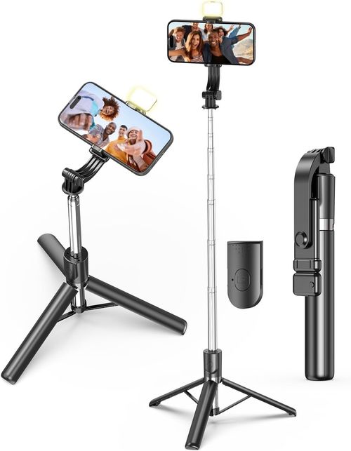 2025 popular 1.3M smart phone portable mini selfie stick rechargeable retractable tripod with BT remote control