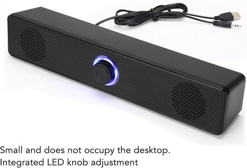 New Long Bar Computer Speaker Dual Speaker Stereo Wired Bluetooth Speaker High Fidelity Clear Sound USB Desktop Sound Bar with Volume Knob Mini Speaker