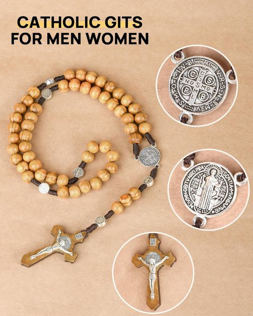 Rosary Catholic Rosary Necklace Handmade Wooden Cross Necklace Prayer String