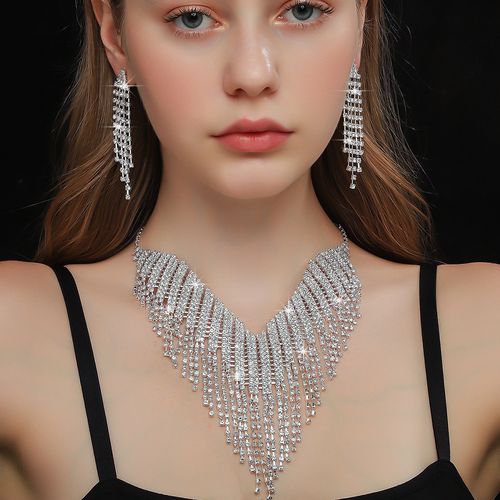 Draweye Hyperbole Rhinestones Jewelry Sets Tassels Dinner Party Vintage Earrings for Women Fashion Elegant Aretes De Mujer