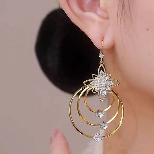 2025 Trendy Five-Petal Flower Tassel Earrings | Zircon Accent Statement Earrings