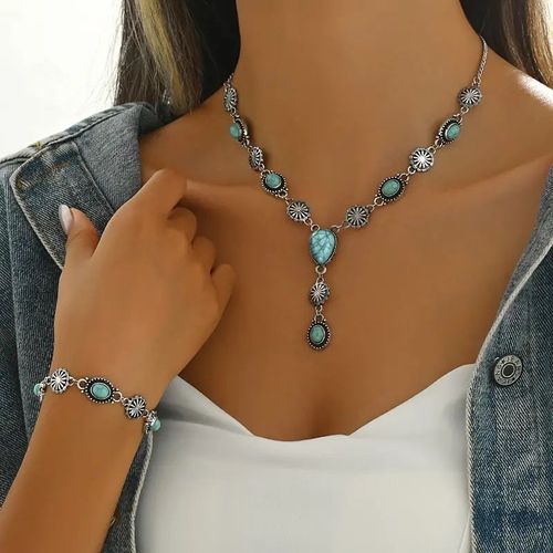Vintage Bohemian Turquoise-Inspired Jewelry Set – Your Free-Spirited Style Essential