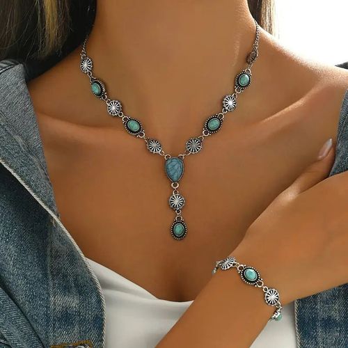 Vintage Bohemian Turquoise-Inspired Jewelry Set – Your Free-Spirited Style Essential