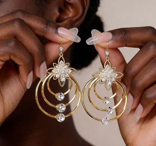 2025 Trendy Five-Petal Flower Tassel Earrings | Zircon Accent Statement Earrings