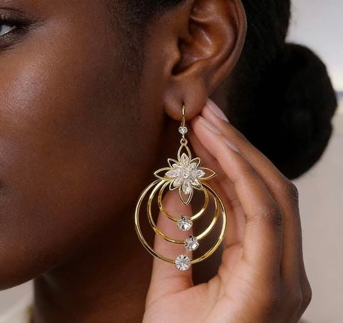 2025 Trendy Five-Petal Flower Tassel Earrings | Zircon Accent Statement Earrings