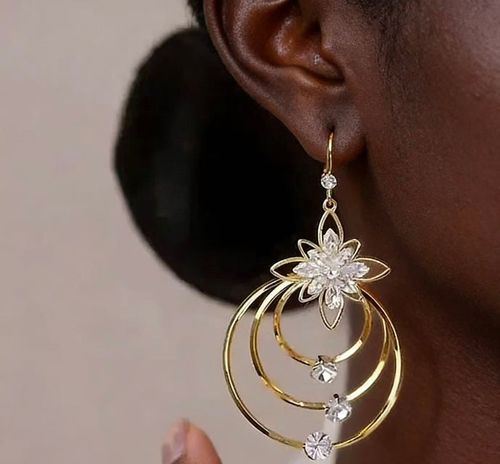 2025 Trendy Five-Petal Flower Tassel Earrings | Zircon Accent Statement Earrings