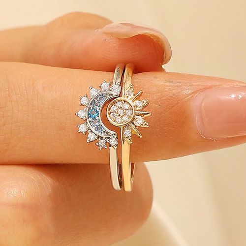Sun & Moon Blue Diamond Couple Rings – Minimalist Sparkle for Her