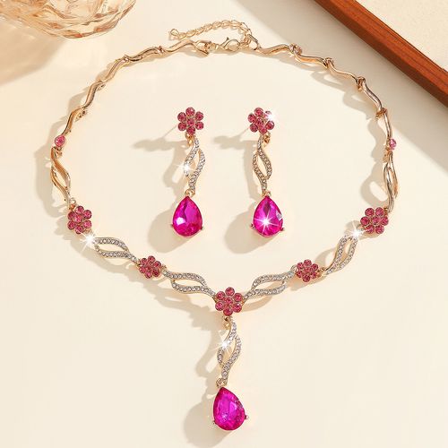 Bestseller Pink Crystal Flower Jewelry Set – Necklace + Earrings