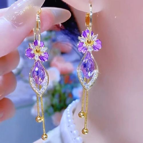 Zircon Flower Tassel Earrings | Luxury Minimalist Design for Her