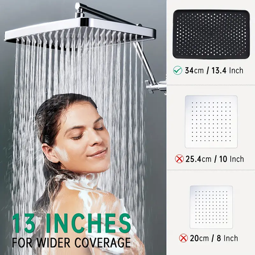 Shower Heads with Handheld Spray Combo, 13 Inches Rain Shower Head with 4-Mode Shower Wand, and 13 Inches Adjustable Arm, 3-Way Shower Diverter Valve, Extra Long Hose Sold by Quavoprix