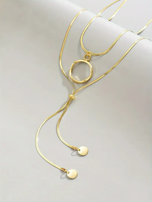 1pc Elegant Vintage Style Y-Shape Double Layered Circle Tassel Necklace, Adjustable 18K Golden Plated Stainless Steel Pendant for Women, Ideal for Daily Wear and Parties, Perfect for Valentine'S Day Gift 3.6K+ sold