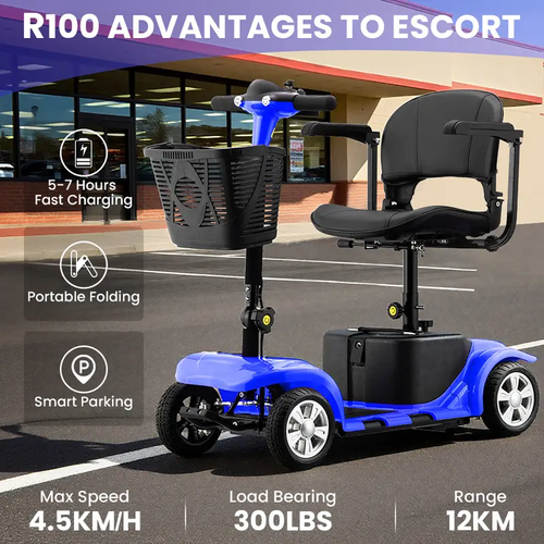 10 Miles Long Range 4 Wheel Electric Mobility Scooter w 180W Motor for Seniors