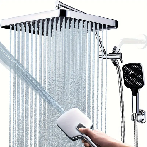 Shower Heads with Handheld Spray Combo, 13 Inches Rain Shower Head with 4-Mode Shower Wand, and 13 Inches Adjustable Arm, 3-Way Shower Diverter Valve, Extra Long Hose Sold by Quavoprix