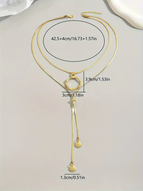 1pc Elegant Vintage Style Y-Shape Double Layered Circle Tassel Necklace, Adjustable 18K Golden Plated Stainless Steel Pendant for Women, Ideal for Daily Wear and Parties, Perfect for Valentine'S Day Gift 3.6K+ sold