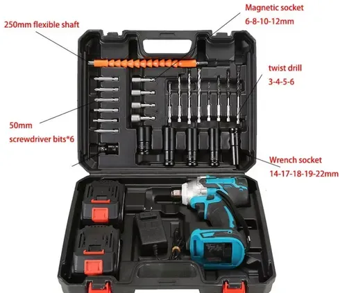 ✨Electric Wrench + 2 Batteries + 13 Pcs 1-2 Impact Wrench Hex Socket Driver Bit Set🔧